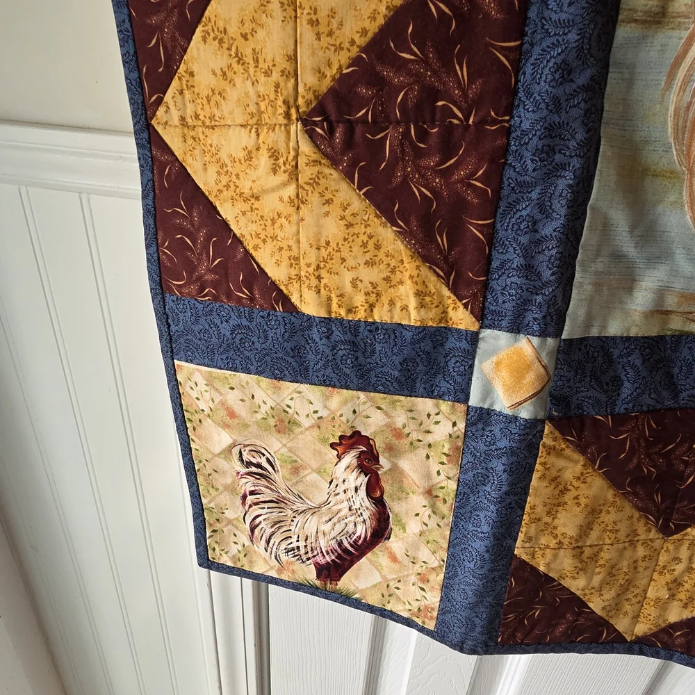 Source Unknown Rooster Quilt Tapestry - Blue, Gold, Brown
